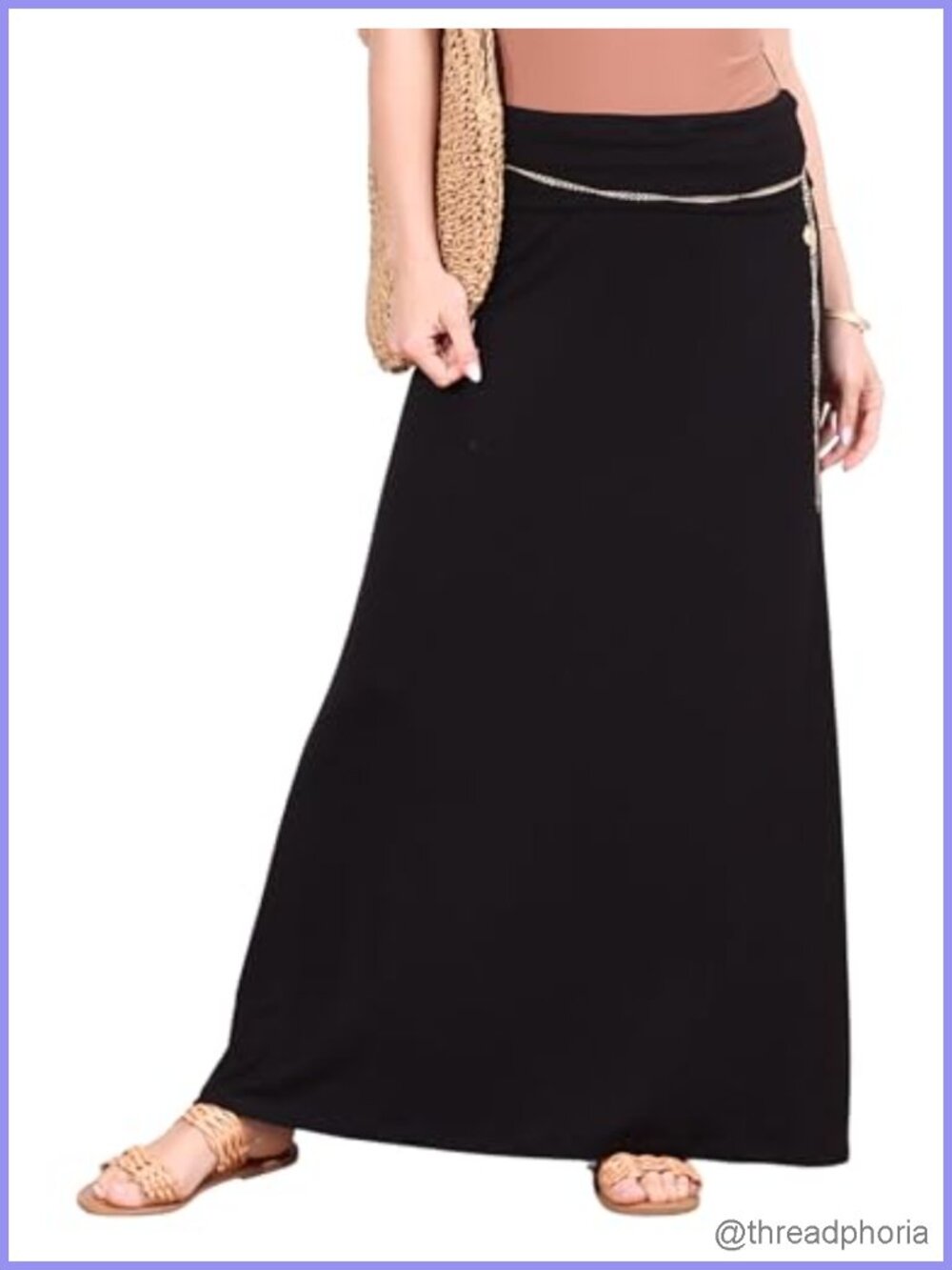Flowy A-Line Maxi Skirt Rayon Spandex Fold-Over Waist Beach Travel